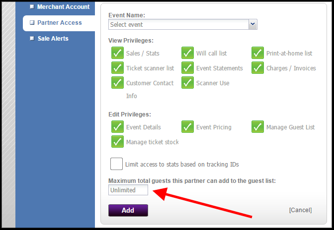 maximum guests a partner can add to guest list