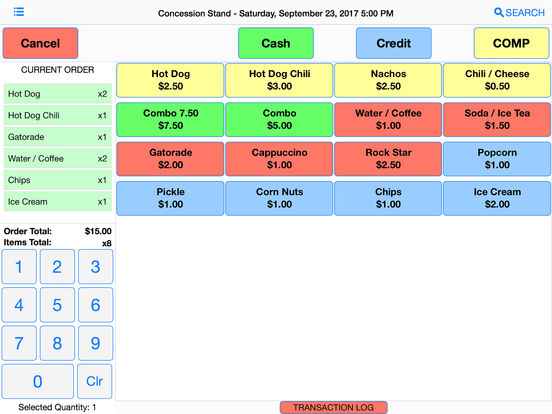 current order for food and drinks with payment options