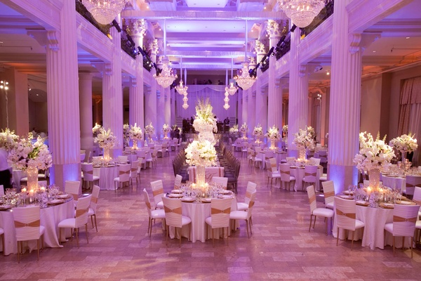 purple gold white wedding venue