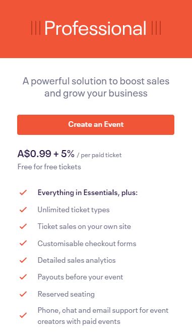 Eventbrite Professional plan