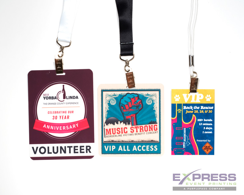 sample of three badges for the events