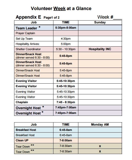 volunteer schedule sample