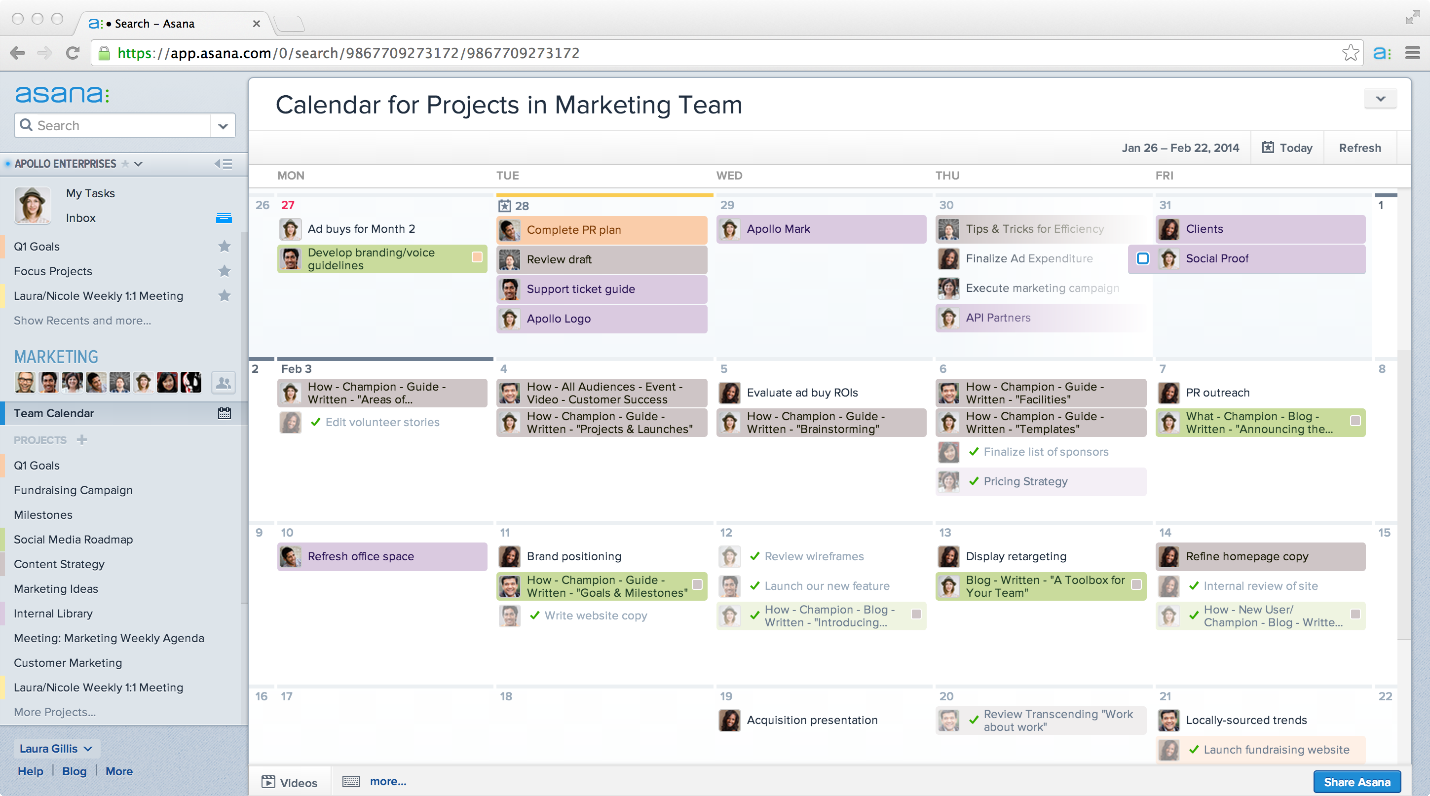 calendars in Asana tool