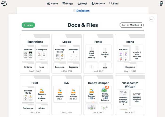 Basecamp tool for file sharing system