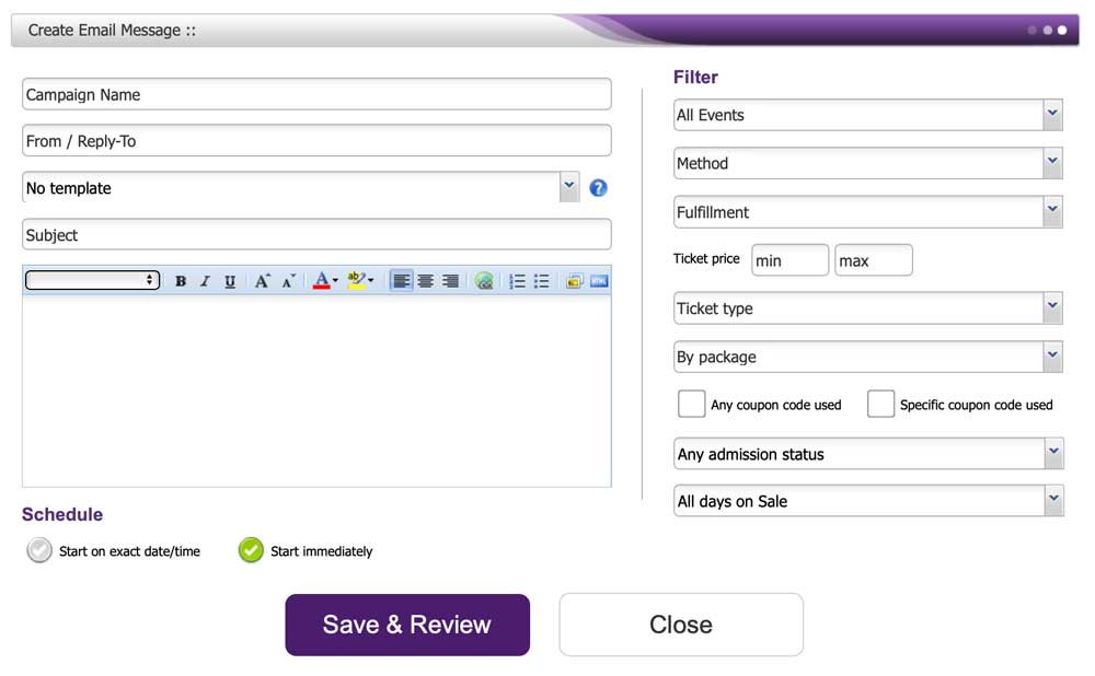 Purplepass Create Email Message