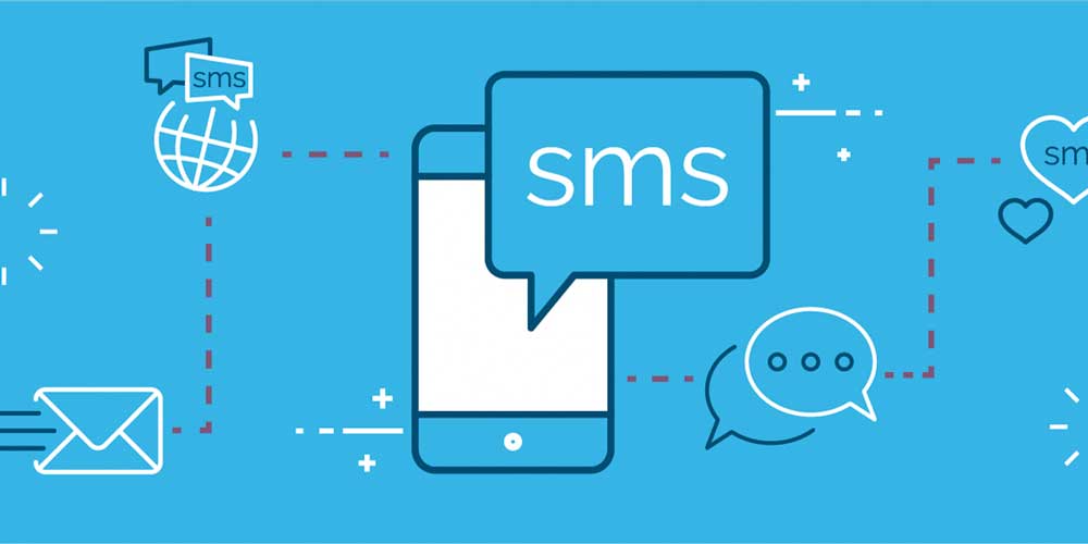 A graphic of a smartphone and sms message