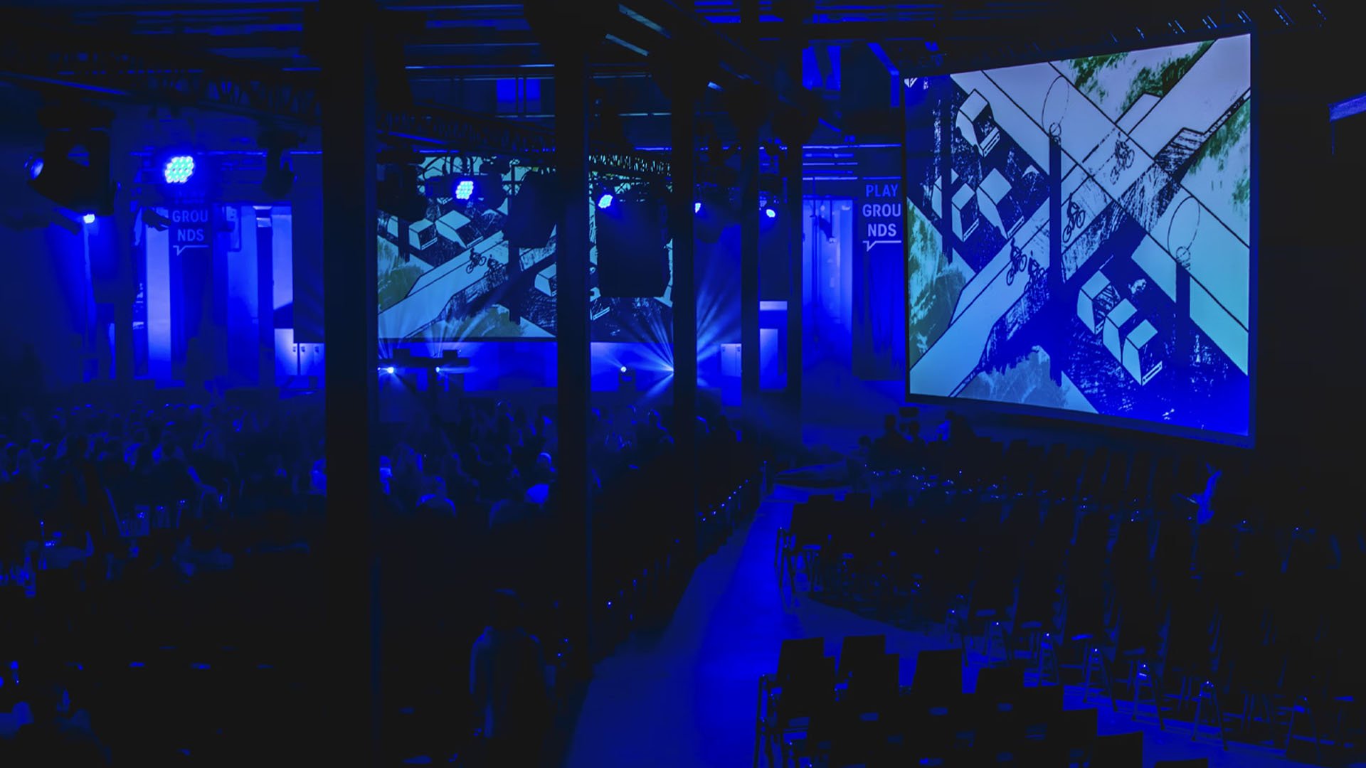 Vivid colorful conference hall with people