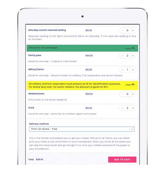 selecting tickets using ticket widget on iPad