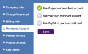 Merchant account selected in Purplepass